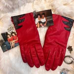 Vintage 80s (maybe 90) red leather flame gloves women